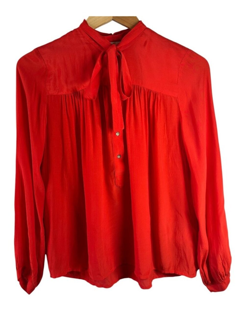 Lucky Brand NWT Red Tie Neck Viscose Blouse Women's XS Long Sleeve Boho Office - Picture 3 of 6